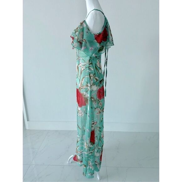 Ruffle Cold Shoulder Tie Back Floral Maxi Dress - Picture 4 of 5